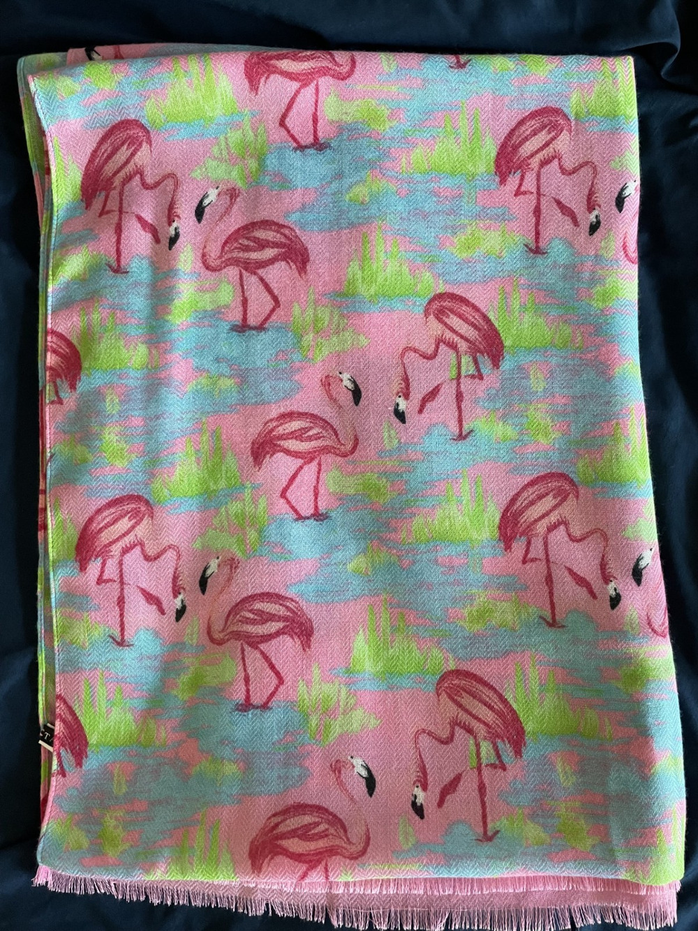 Talbots Flamingo Scarf Wrap Pink Blue Green Tropical Shawl Lightweight